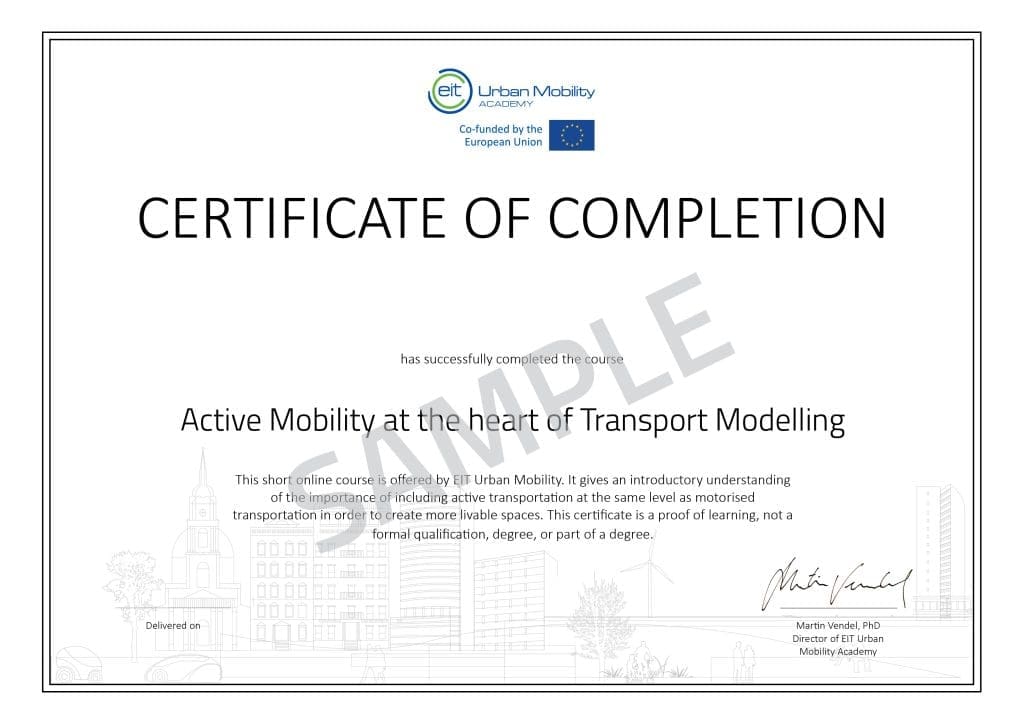 Certificate - Active mobility at the heart of transport modelling