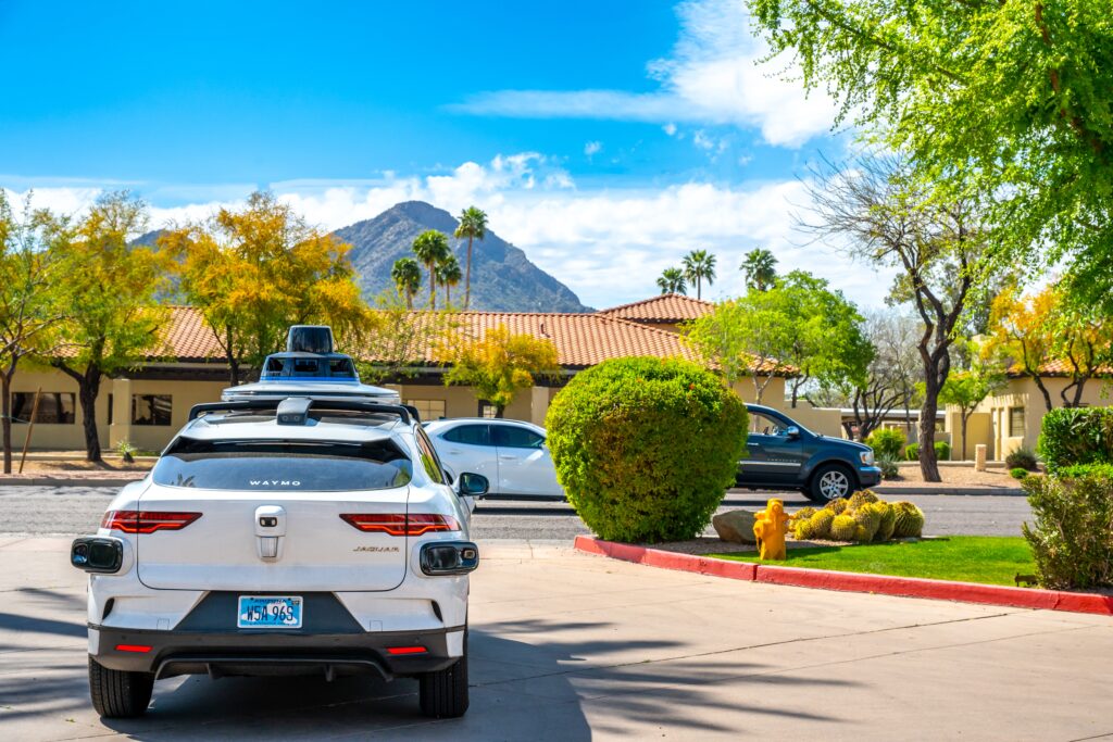 Robotaxi driving around Phoenix Arizona suburbs